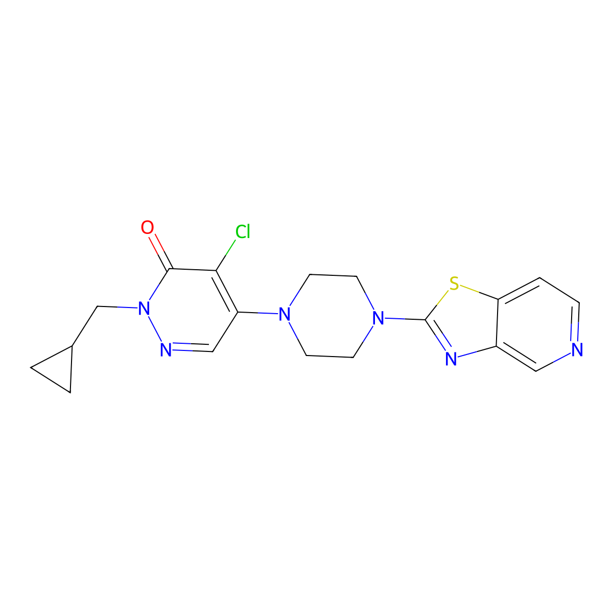 4-Chloro-2-(cyclopropylmethyl)-5-(4-{[1,3]thiazolo[4,5-c]pyridin-2-yl}piperazin-1-yl)-2,3-dihydropyridazin-3-one molecular structure, CAS 3054443-75-0
