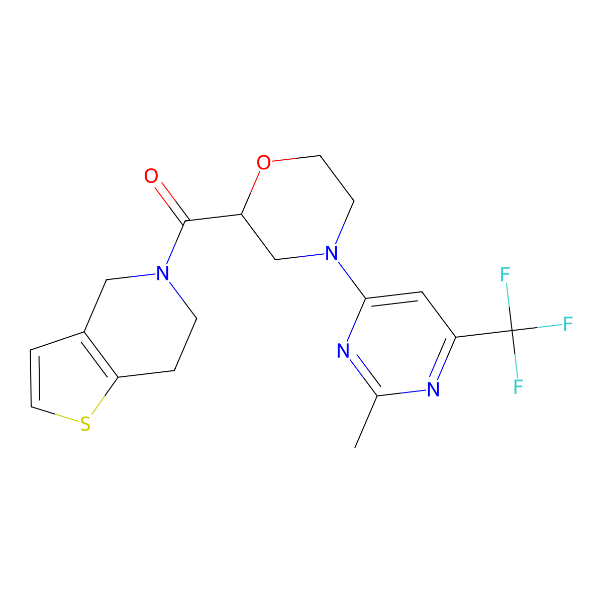 4-[2-methyl-6-(trifluoromethyl)pyrimidin-4-yl]-2-{4H,5H,6H,7H-thieno[3,2-c]pyridine-5-carbonyl}morpholine molecular structure, CAS 3054443-78-3