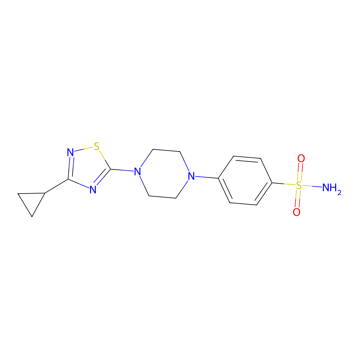 4-[4-(3-Cyclopropyl-1,2,4-thiadiazol-5-yl)piperazin-1-yl]benzene-1-sulfonamide molecular structure, CAS 3054443-80-7