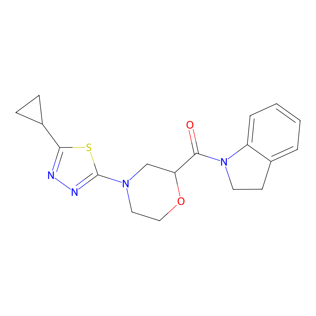 1-[4-(5-cyclopropyl-1,3,4-thiadiazol-2-yl)morpholine-2-carbonyl]-2,3-dihydro-1H-indole molecular structure, CAS 3054443-81-8