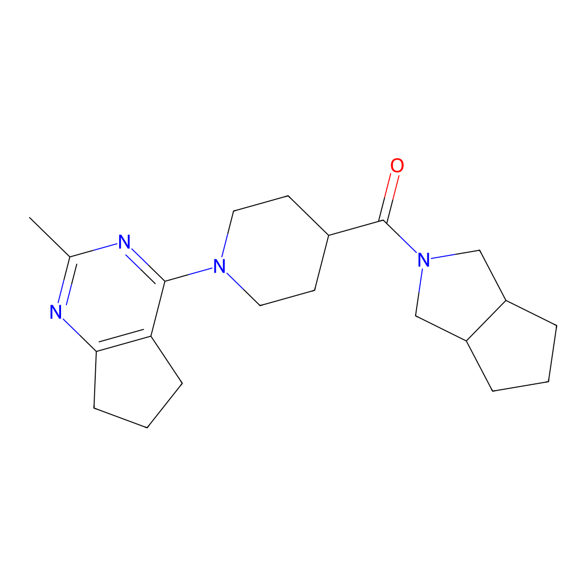 1-{2-methyl-5H,6H,7H-cyclopenta[d]pyrimidin-4-yl}-4-{octahydrocyclopenta[c]pyrrole-2-carbonyl}piperidine molecular structure, CAS 3054443-83-0