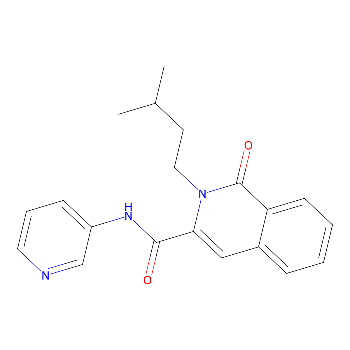 2-(3-methylbutyl)-1-oxo-N-(pyridin-3-yl)-1,2-dihydroisoquinoline-3-carboxamide molecular structure, CAS 3054443-86-3