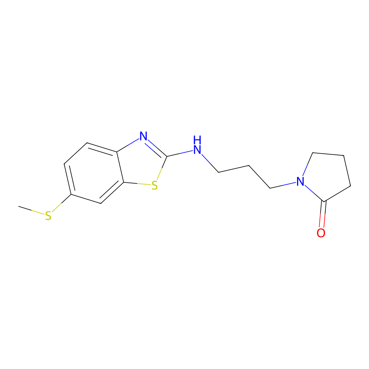 1-(3-{[6-(Methylsulfanyl)-1,3-benzothiazol-2-yl]amino}propyl)pyrrolidin-2-one molecular structure, CAS 3054443-87-4