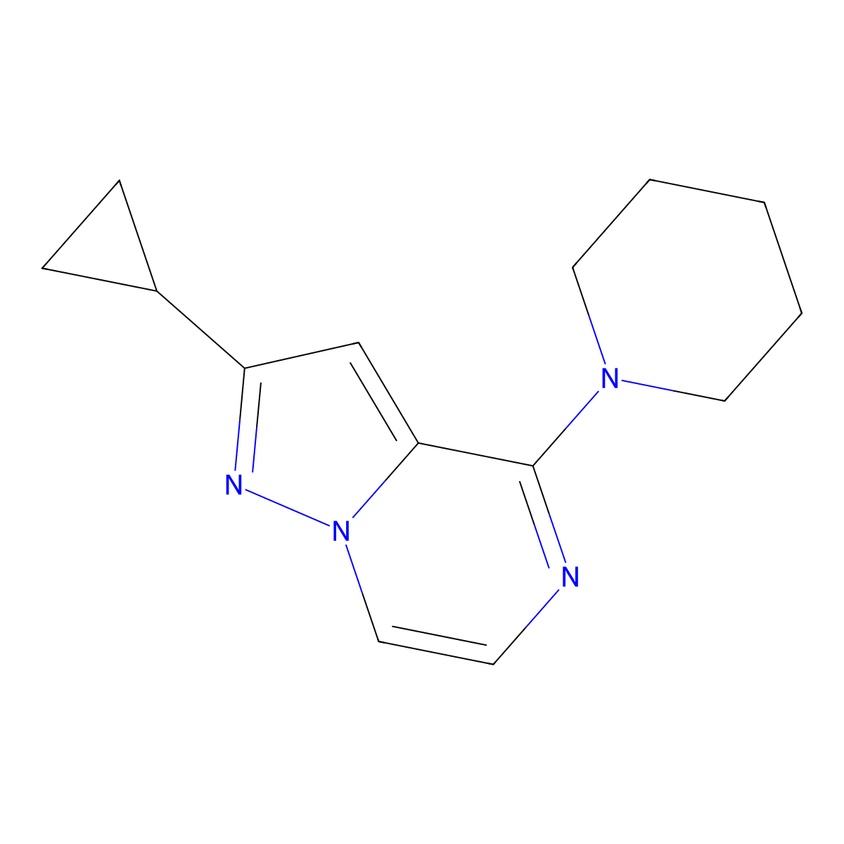 1-{2-Cyclopropylpyrazolo[1,5-a]pyrazin-4-yl}piperidine molecular structure, CAS 3054443-88-5