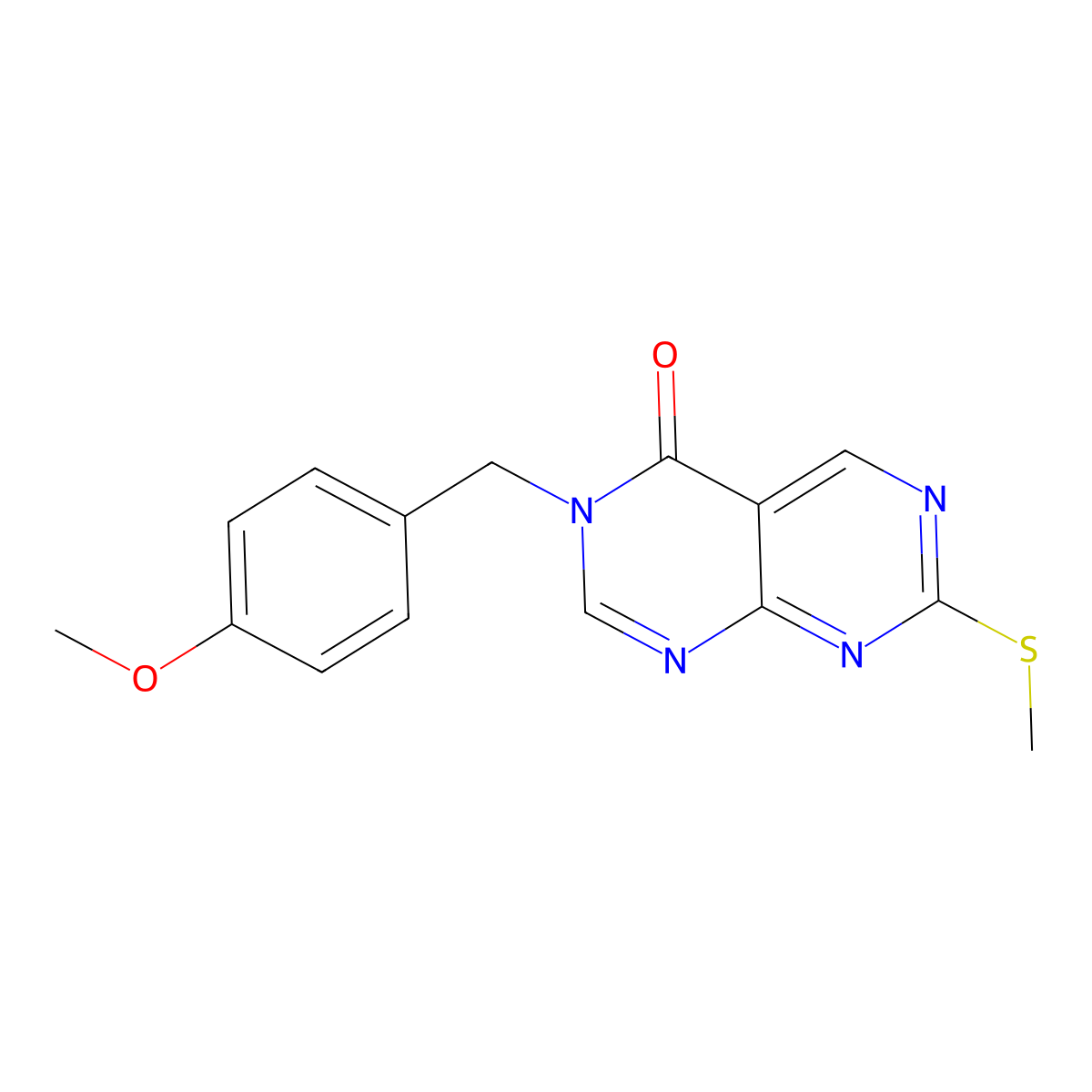 3-[(4-methoxyphenyl)methyl]-7-(methylsulfanyl)-3H,4H-[1,3]diazino[4,5-d]pyrimidin-4-one molecular structure, CAS 3054443-92-1