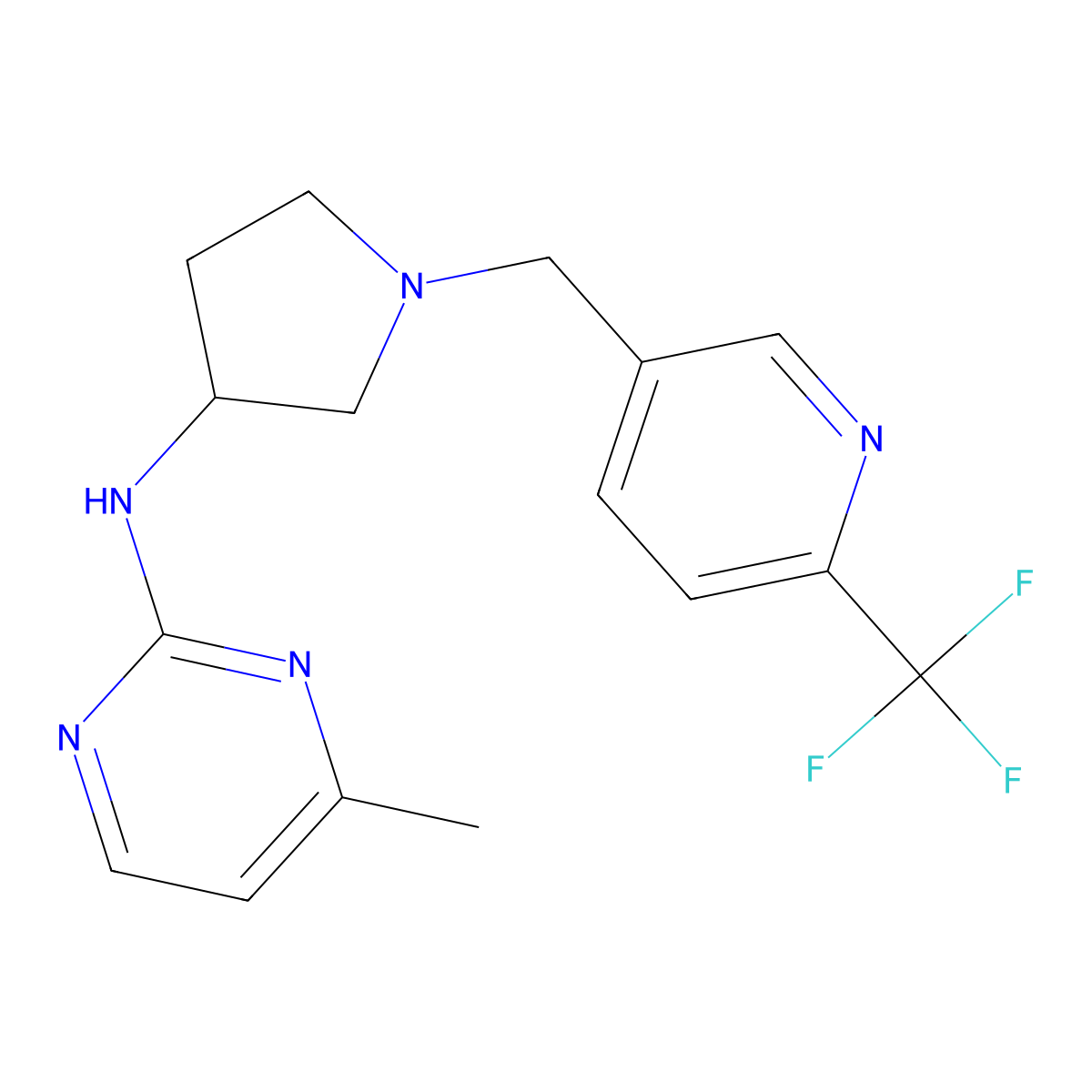 4-methyl-N-(1-{[6-(trifluoromethyl)pyridin-3-yl]methyl}pyrrolidin-3-yl)pyrimidin-2-amine molecular structure, CAS 3054443-95-4