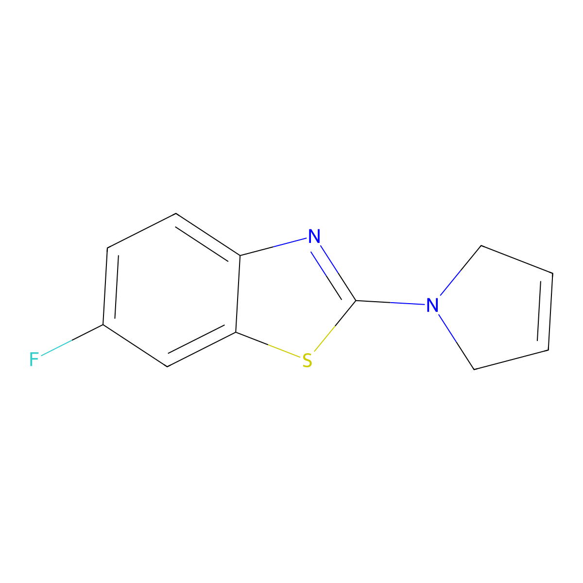2-(2,5-dihydro-1H-pyrrol-1-yl)-6-fluoro-1,3-benzothiazole molecular structure, CAS 3054443-98-7