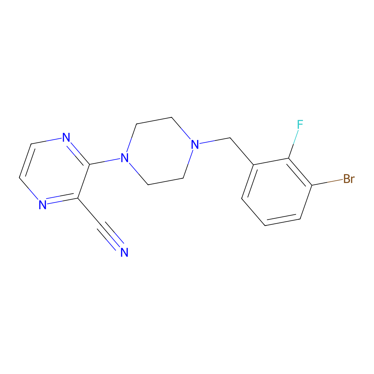 3-{4-[(3-Bromo-2-fluorophenyl)methyl]piperazin-1-yl}pyrazine-2-carbonitrile molecular structure, CAS 3054444-00-4