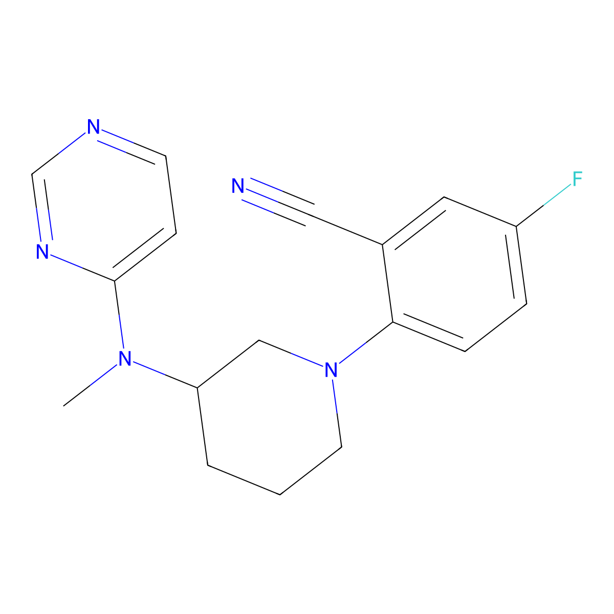 5-Fluoro-2-{3-[methyl(pyrimidin-4-yl)amino]piperidin-1-yl}benzonitrile molecular structure, CAS 3054444-01-5