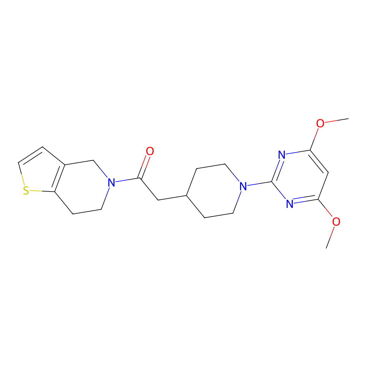 2-[1-(4,6-dimethoxypyrimidin-2-yl)piperidin-4-yl]-1-{4H,5H,6H,7H-thieno[3,2-c]pyridin-5-yl}ethan-1-one molecular structure, CAS 3054444-04-8