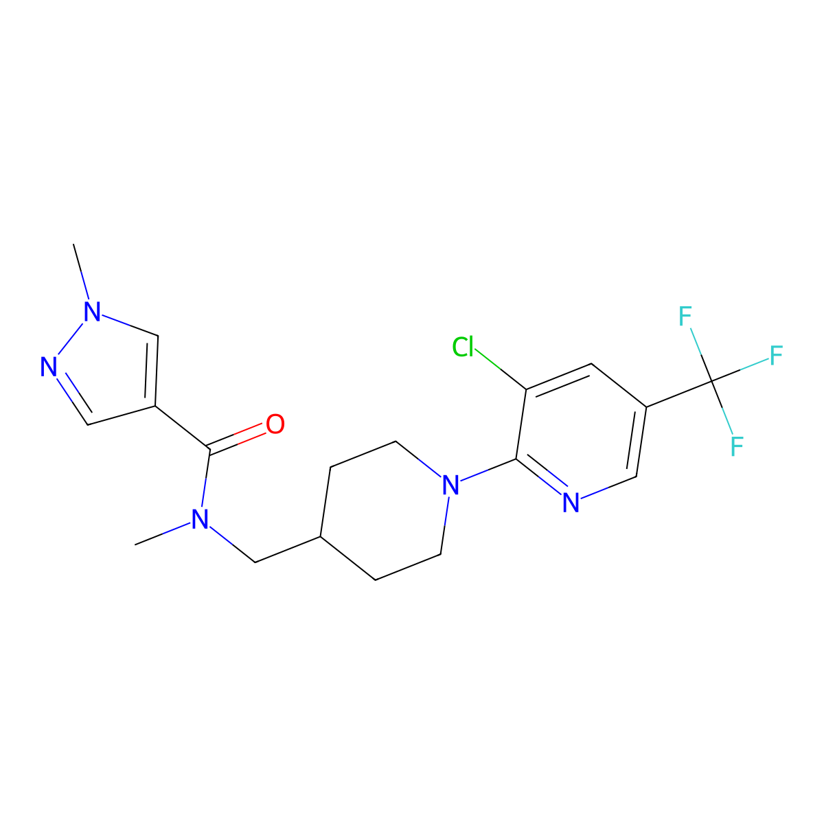 N-({1-[3-chloro-5-(trifluoromethyl)pyridin-2-yl]piperidin-4-yl}methyl)-N,1-dimethyl-1H-pyrazole-4-carboxamide molecular structure, CAS 3054444-06-0