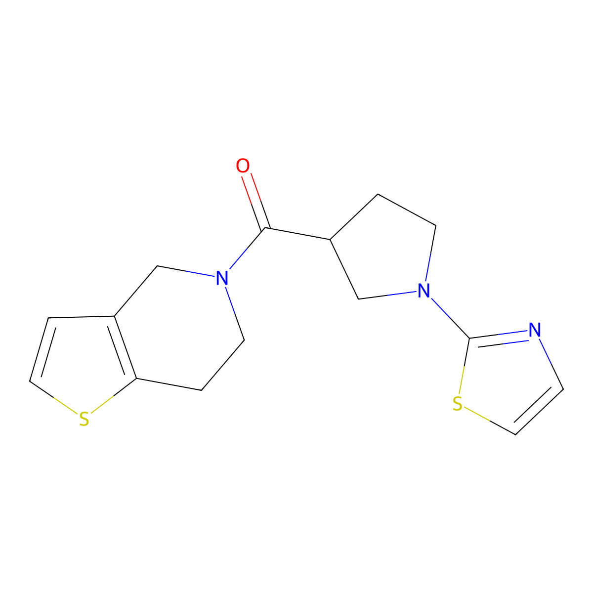 2-(3-{4H,5H,6H,7H-thieno[3,2-c]pyridine-5-carbonyl}pyrrolidin-1-yl)-1,3-thiazole molecular structure, CAS 3054444-07-1