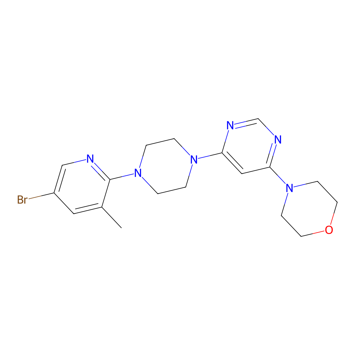 4-{6-[4-(5-Bromo-3-methylpyridin-2-yl)piperazin-1-yl]pyrimidin-4-yl}morpholine molecular structure, CAS 3054444-08-2