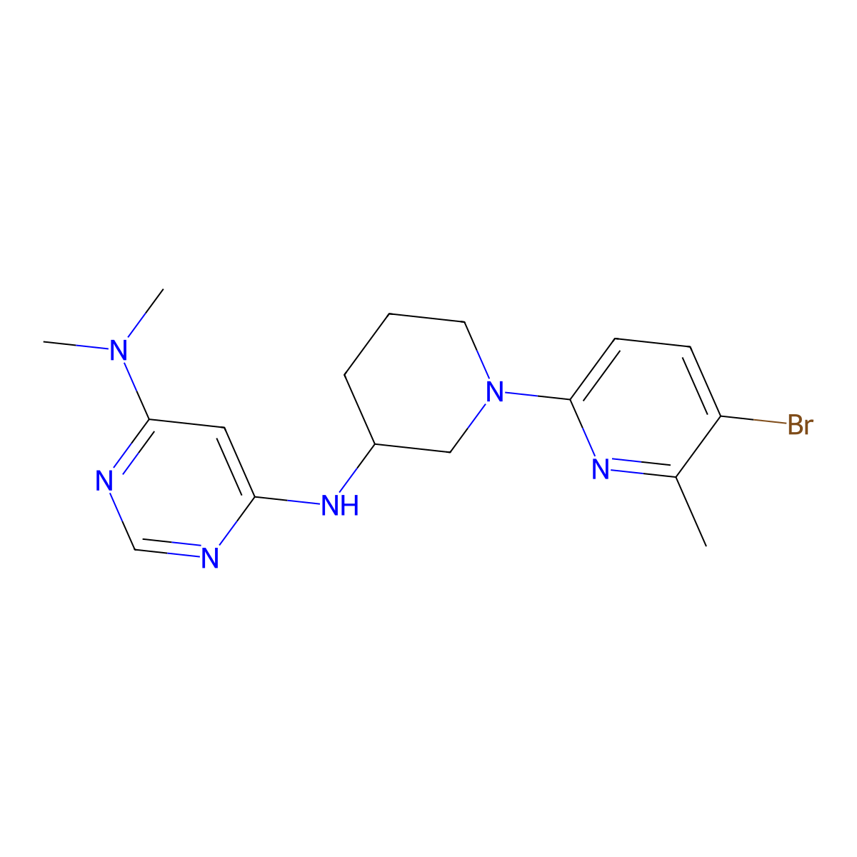 N6-[1-(5-bromo-6-methylpyridin-2-yl)piperidin-3-yl]-N4,N4-dimethylpyrimidine-4,6-diamine molecular structure, CAS 3054444-10-6