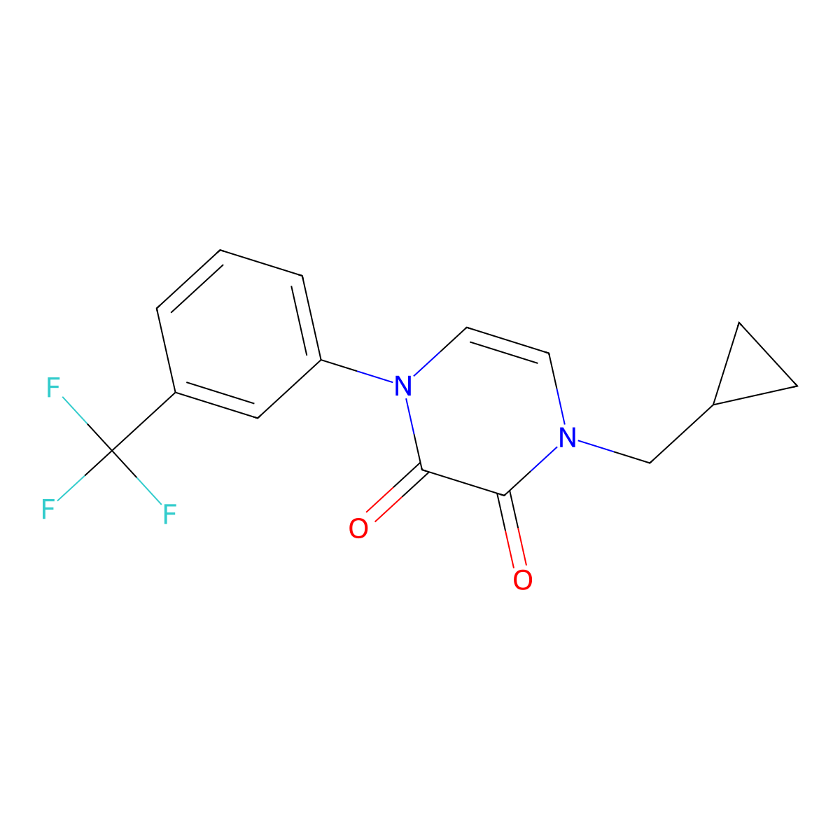 1-(Cyclopropylmethyl)-4-[3-(trifluoromethyl)phenyl]-1,2,3,4-tetrahydropyrazine-2,3-dione molecular structure, CAS 3054444-11-7