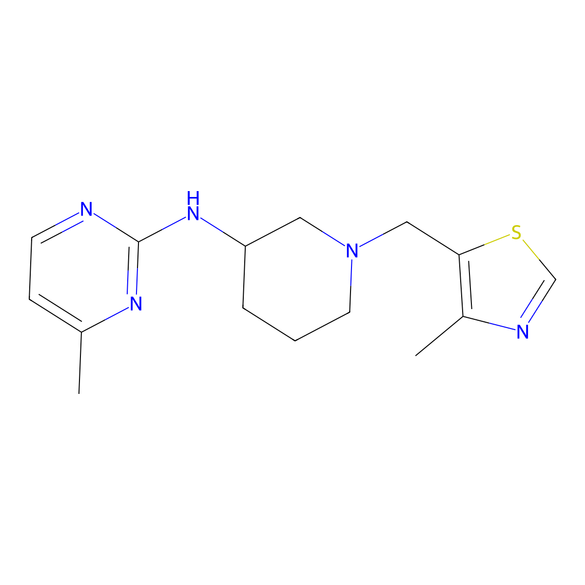 4-methyl-N-{1-[(4-methyl-1,3-thiazol-5-yl)methyl]piperidin-3-yl}pyrimidin-2-amine molecular structure, CAS 3054444-16-2