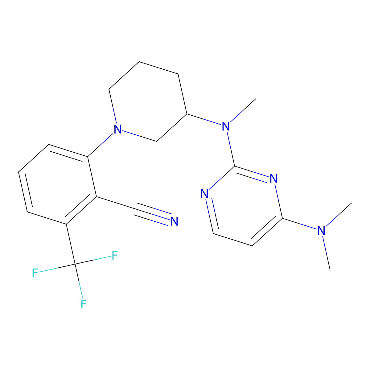 2-[3-[[4-(Dimethylamino)pyrimidin-2-yl]-methylamino]piperidin-1-yl]-6-(trifluoromethyl)benzonitrile molecular structure, CAS 3054444-19-5