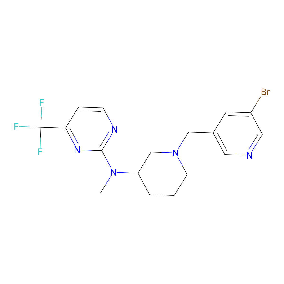 N-{1-[(5-bromopyridin-3-yl)methyl]piperidin-3-yl}-N-methyl-4-(trifluoromethyl)pyrimidin-2-amine molecular structure, CAS 3054444-20-8