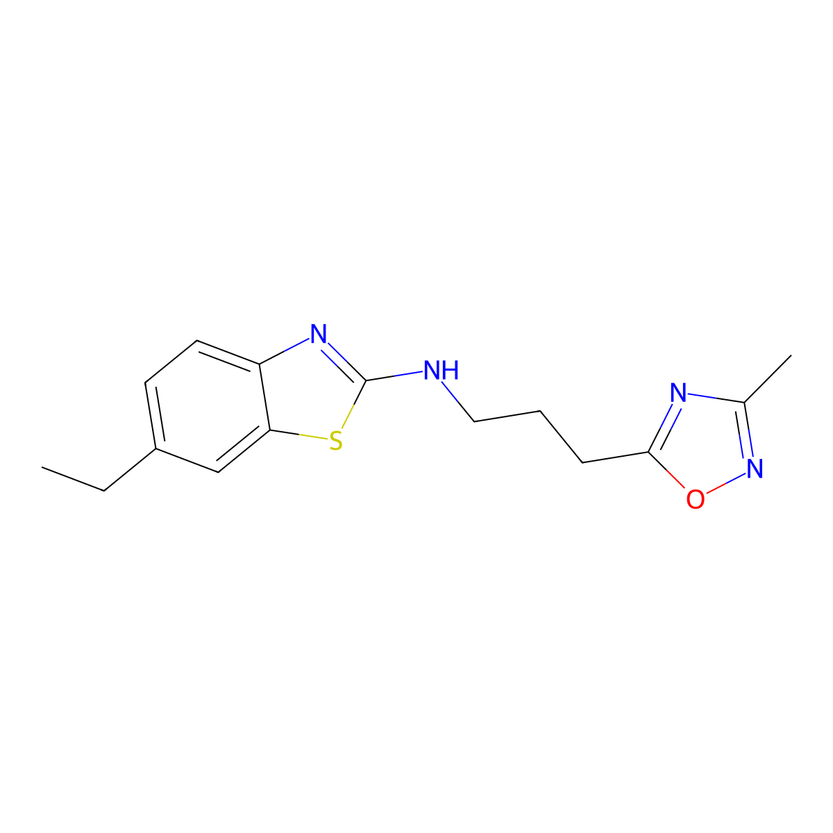 6-ethyl-N-[3-(3-methyl-1,2,4-oxadiazol-5-yl)propyl]-1,3-benzothiazol-2-amine molecular structure, CAS 3054444-23-1