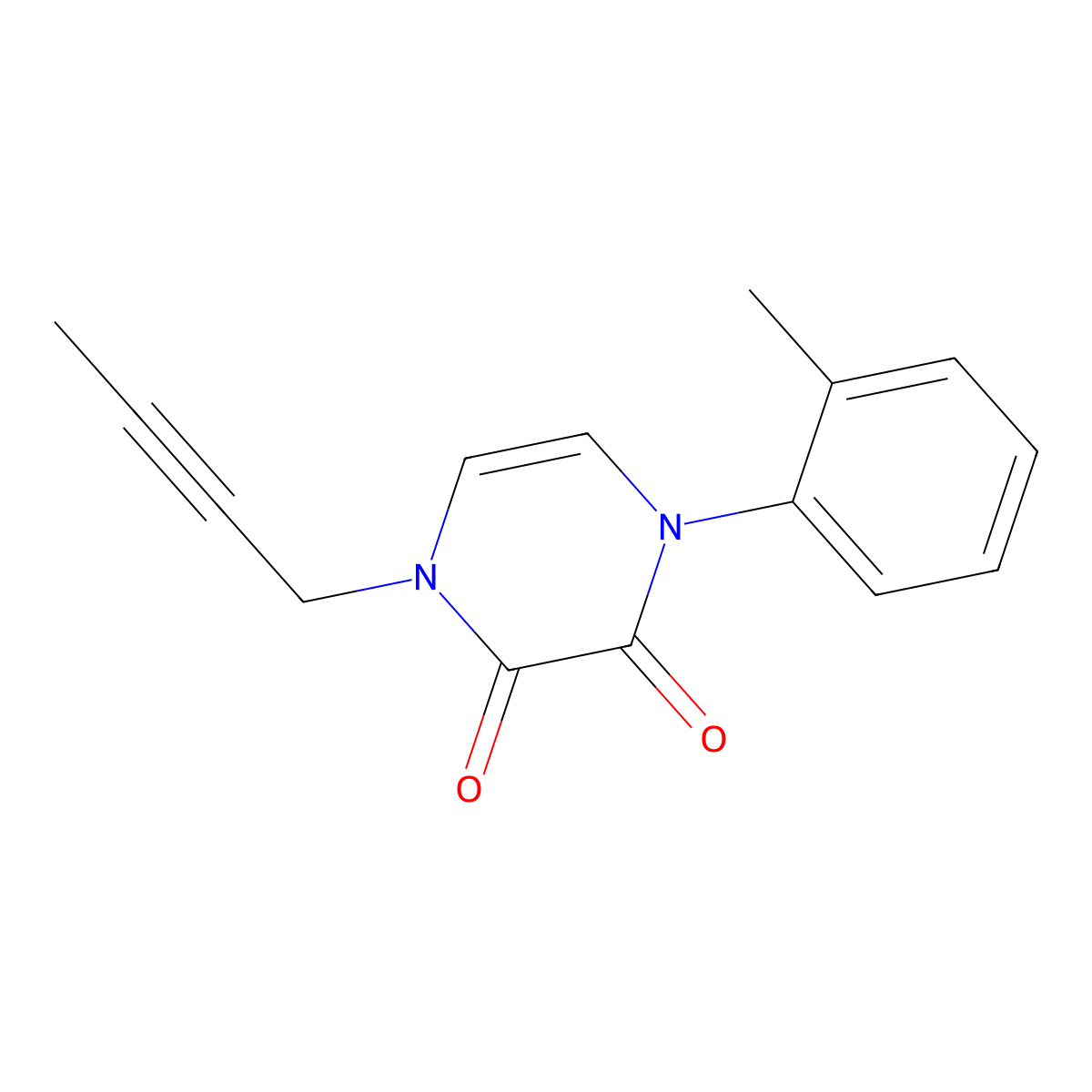 1-(But-2-yn-1-yl)-4-(2-methylphenyl)-1,2,3,4-tetrahydropyrazine-2,3-dione molecular structure, CAS 3054444-25-3