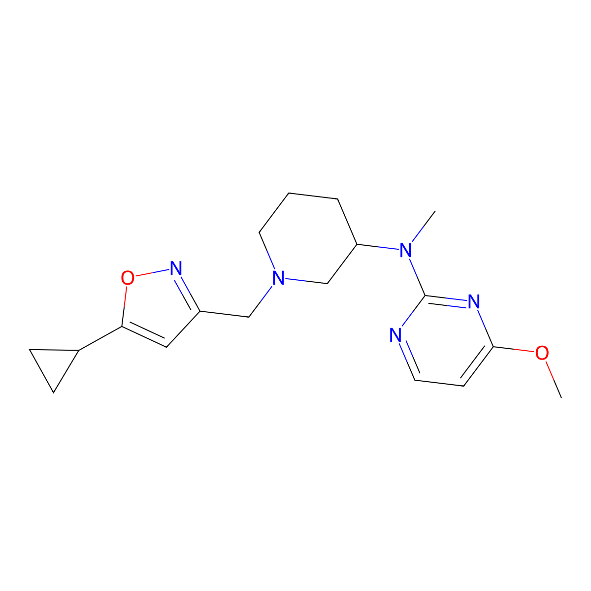N-{1-[(5-cyclopropyl-1,2-oxazol-3-yl)methyl]piperidin-3-yl}-4-methoxy-N-methylpyrimidin-2-amine molecular structure, CAS 3054444-29-7