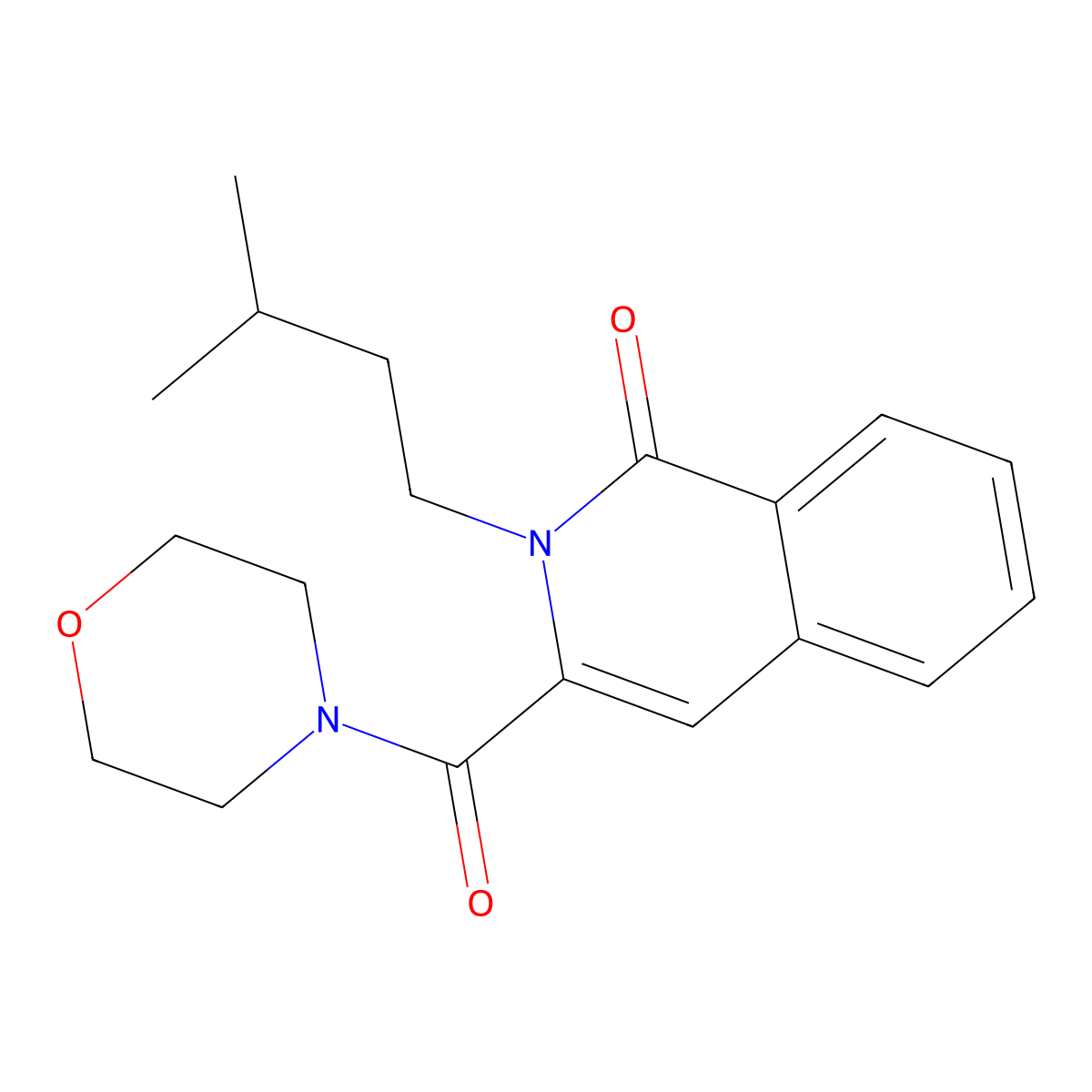 2-(3-Methylbutyl)-3-(morpholine-4-carbonyl)-1,2-dihydroisoquinolin-1-one molecular structure, CAS 3054444-31-1
