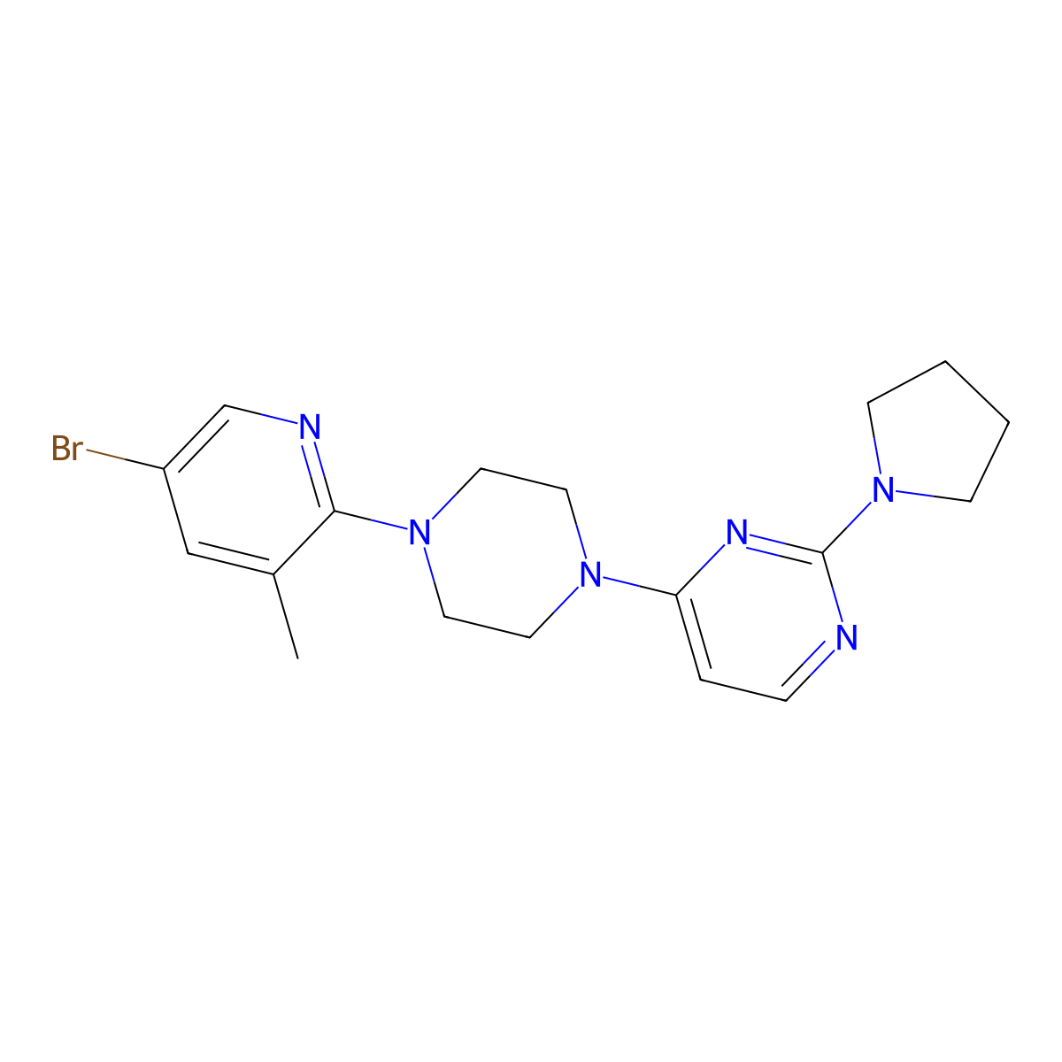 4-[4-(5-Bromo-3-methylpyridin-2-yl)piperazin-1-yl]-2-(pyrrolidin-1-yl)pyrimidine molecular structure, CAS 3054444-32-2