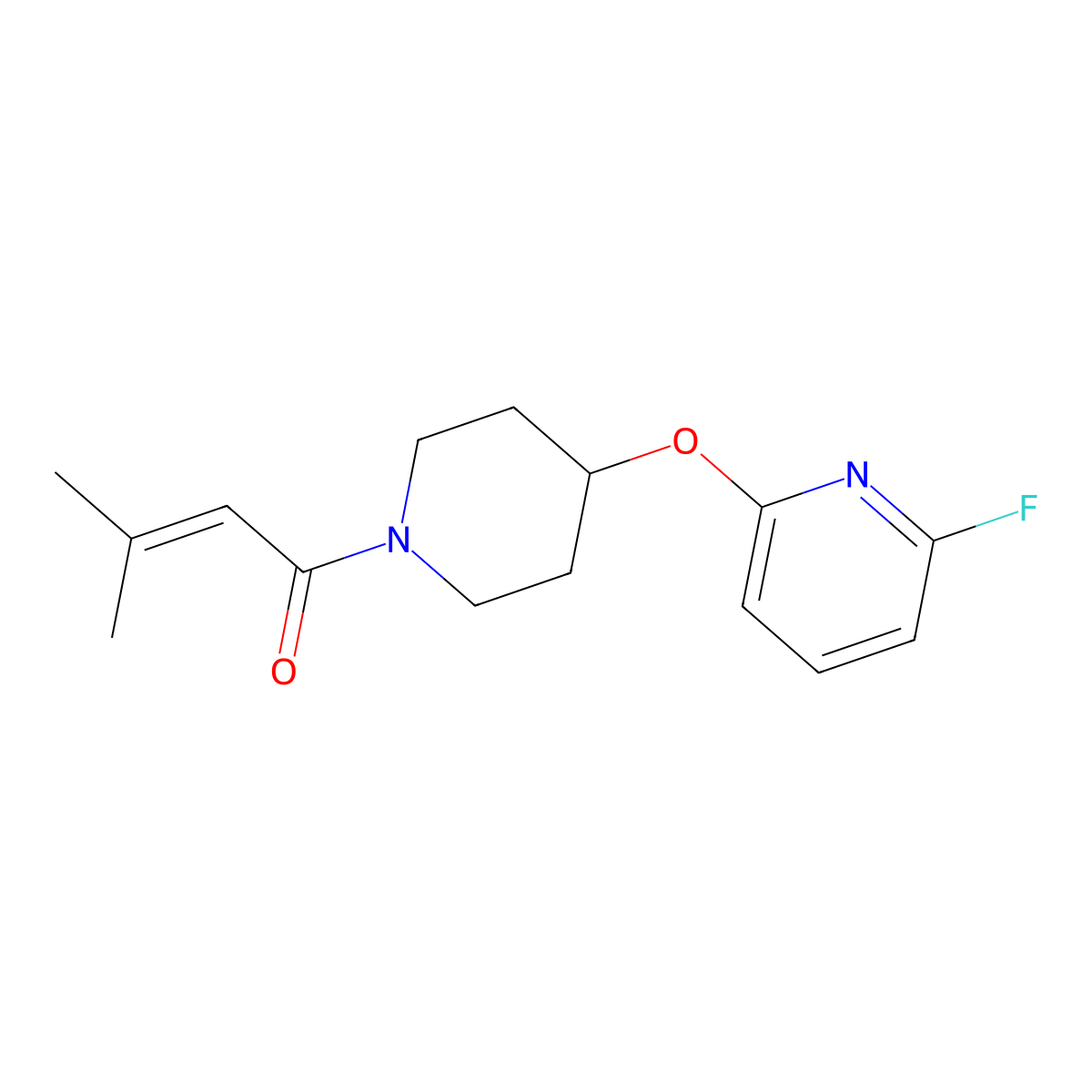 1-{4-[(6-Fluoropyridin-2-yl)oxy]piperidin-1-yl}-3-methylbut-2-en-1-one molecular structure, CAS 3054444-34-4