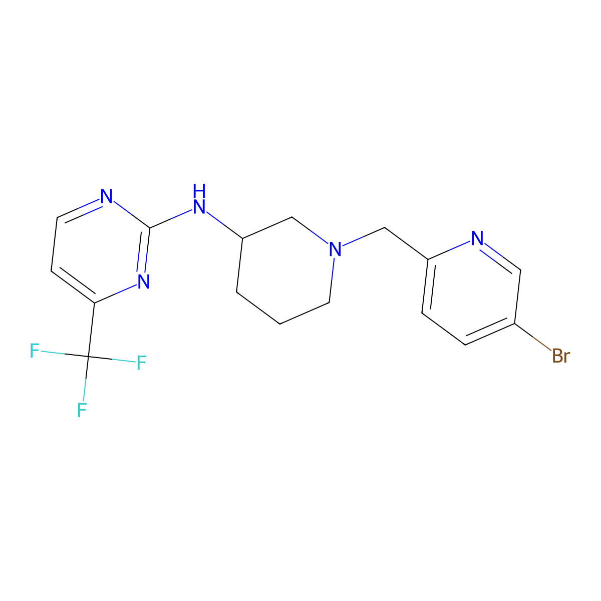N-{1-[(5-bromopyridin-2-yl)methyl]piperidin-3-yl}-4-(trifluoromethyl)pyrimidin-2-amine molecular structure, CAS 3054444-37-7