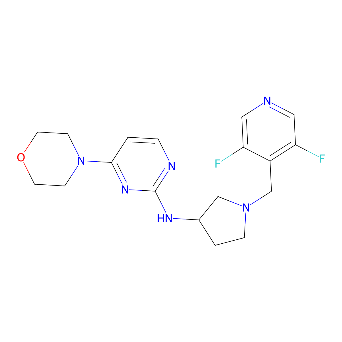 N-{1-[(3,5-difluoropyridin-4-yl)methyl]pyrrolidin-3-yl}-4-(morpholin-4-yl)pyrimidin-2-amine molecular structure, CAS 3054444-42-4