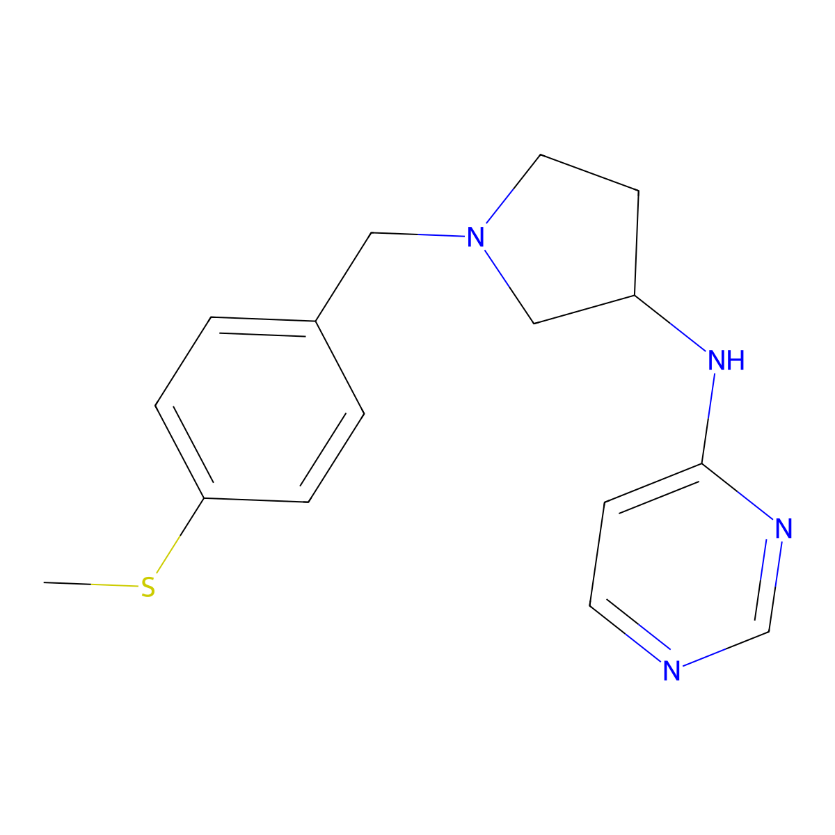 N-(1-{[4-(methylsulfanyl)phenyl]methyl}pyrrolidin-3-yl)pyrimidin-4-amine molecular structure, CAS 3054444-43-5