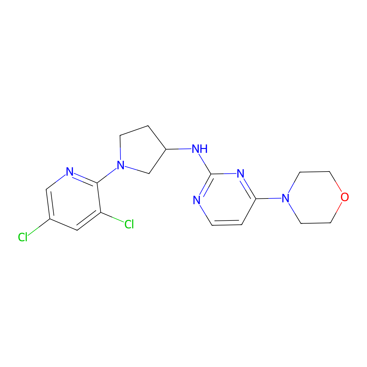 N-[1-(3,5-dichloropyridin-2-yl)pyrrolidin-3-yl]-4-(morpholin-4-yl)pyrimidin-2-amine molecular structure, CAS 3054444-44-6