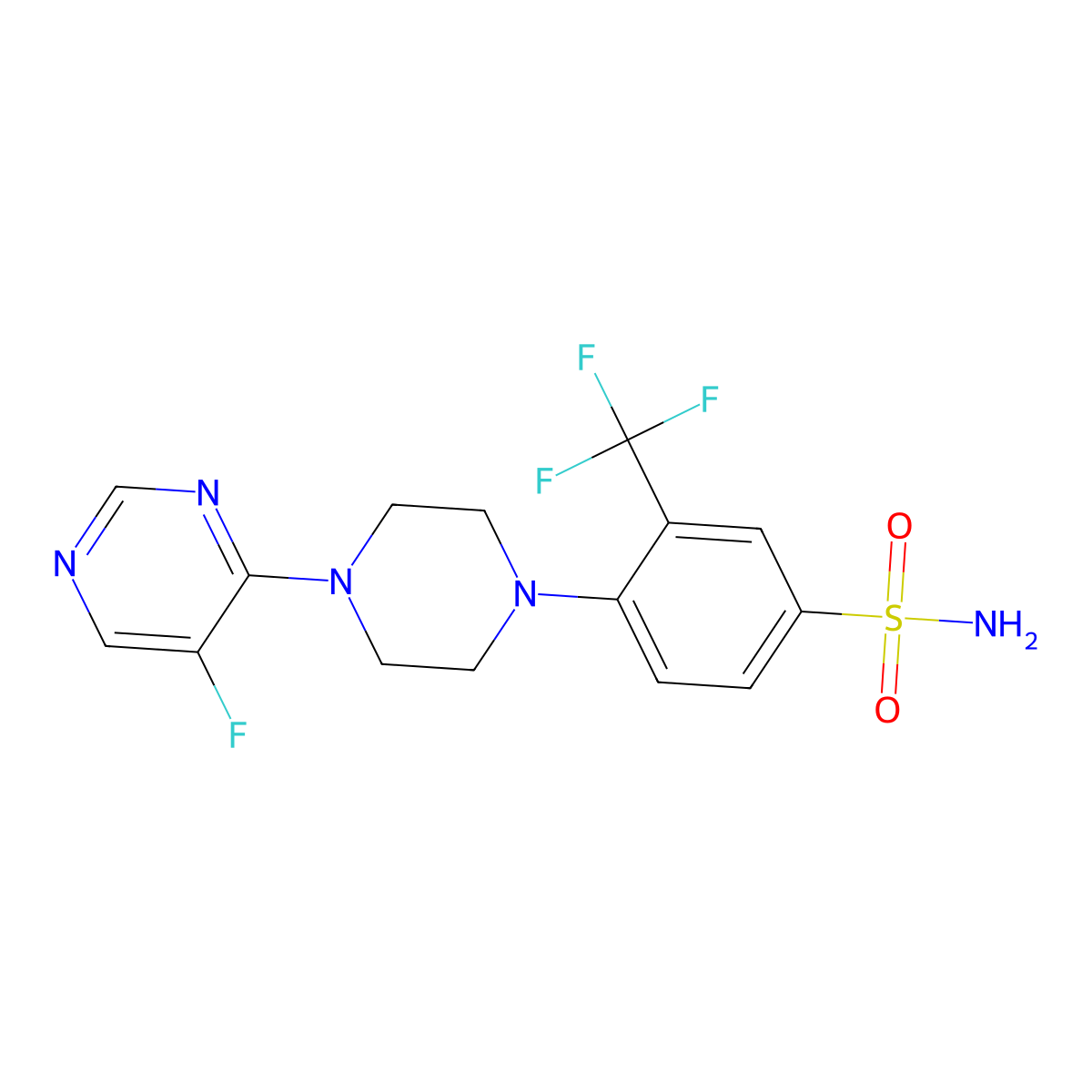 4-[4-(5-Fluoropyrimidin-4-yl)piperazin-1-yl]-3-(trifluoromethyl)benzene-1-sulfonamide molecular structure, CAS 3054444-48-0