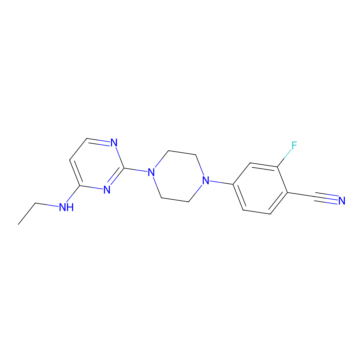 4-{4-[4-(Ethylamino)pyrimidin-2-yl]piperazin-1-yl}-2-fluorobenzonitrile molecular structure, CAS 3054444-49-1