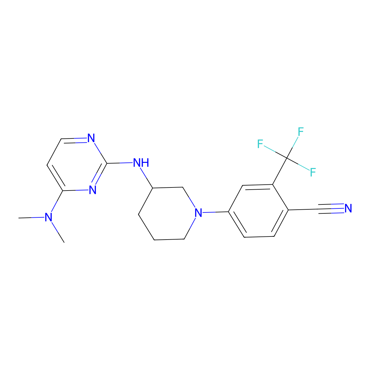 4-(3-{[4-(Dimethylamino)pyrimidin-2-yl]amino}piperidin-1-yl)-2-(trifluoromethyl)benzonitrile molecular structure, CAS 3054444-52-6