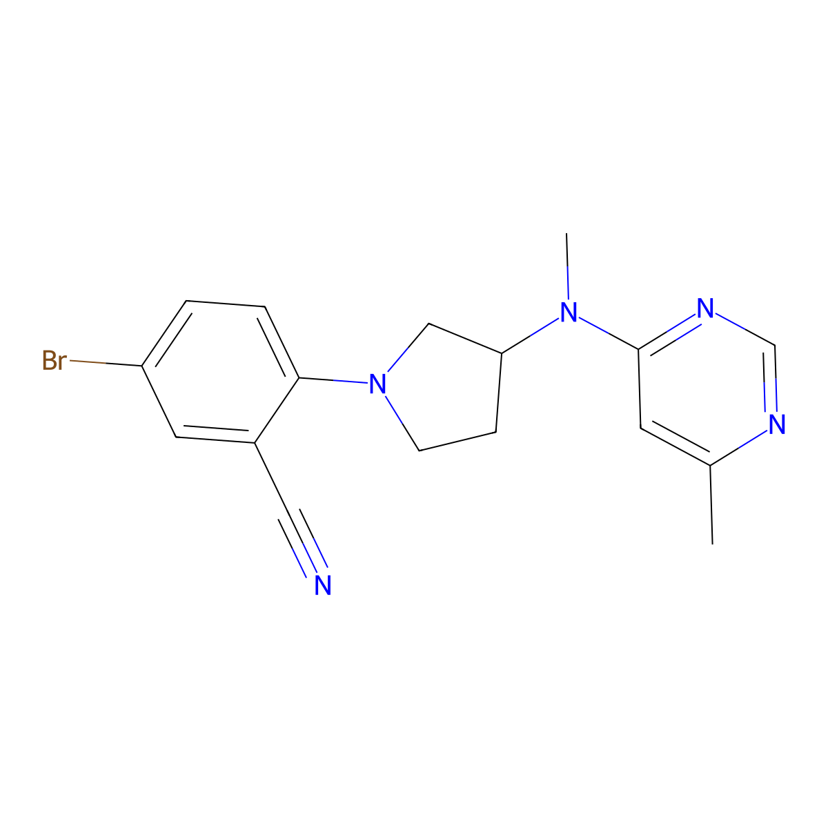 5-Bromo-2-{3-[methyl(6-methylpyrimidin-4-yl)amino]pyrrolidin-1-yl}benzonitrile molecular structure, CAS 3054444-53-7