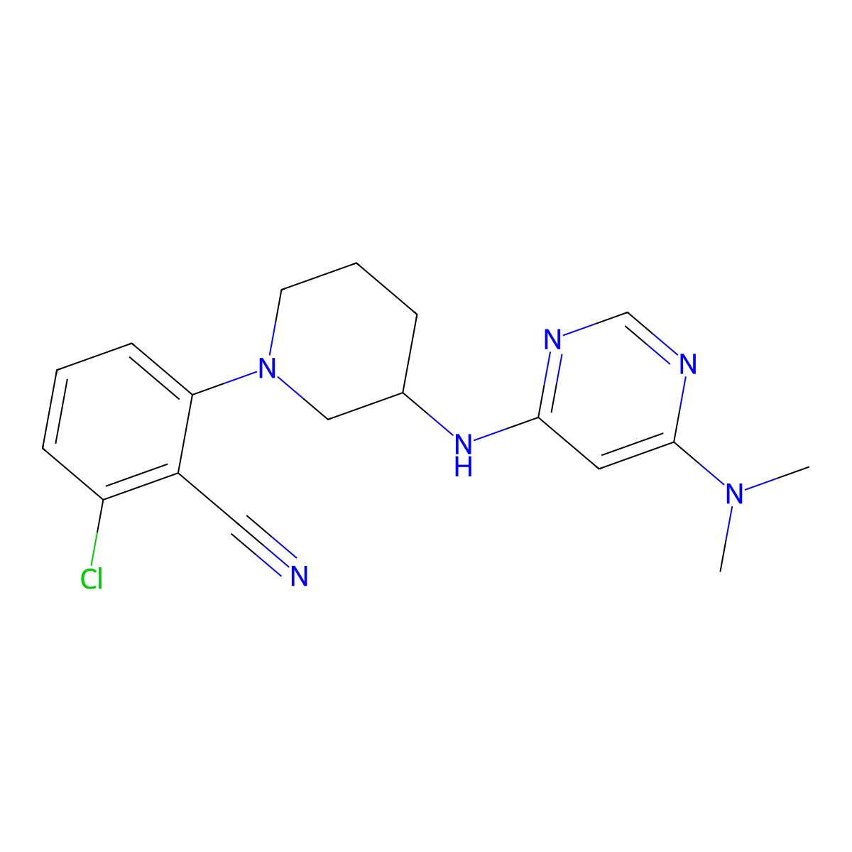2-Chloro-6-(3-{[6-(dimethylamino)pyrimidin-4-yl]amino}piperidin-1-yl)benzonitrile molecular structure, CAS 3054444-62-8