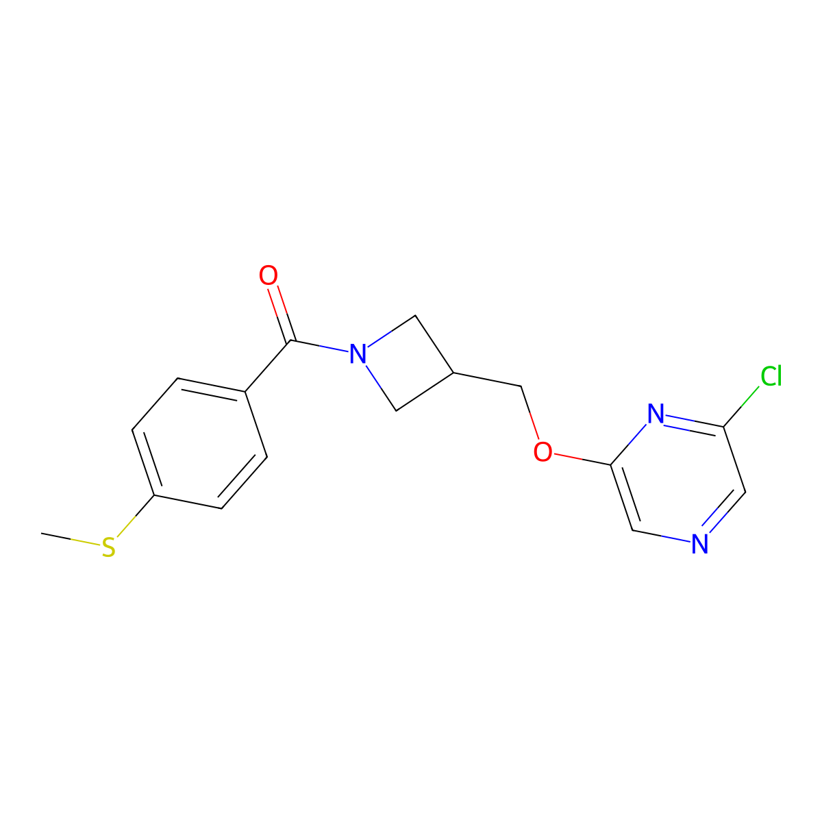 2-Chloro-6-({1-[4-(methylsulfanyl)benzoyl]azetidin-3-yl}methoxy)pyrazine molecular structure, CAS 3054444-63-9