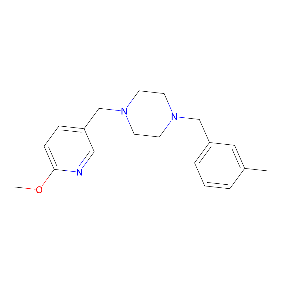 1-[(6-Methoxypyridin-3-yl)methyl]-4-[(3-methylphenyl)methyl]piperazine molecular structure, CAS 3054444-64-0