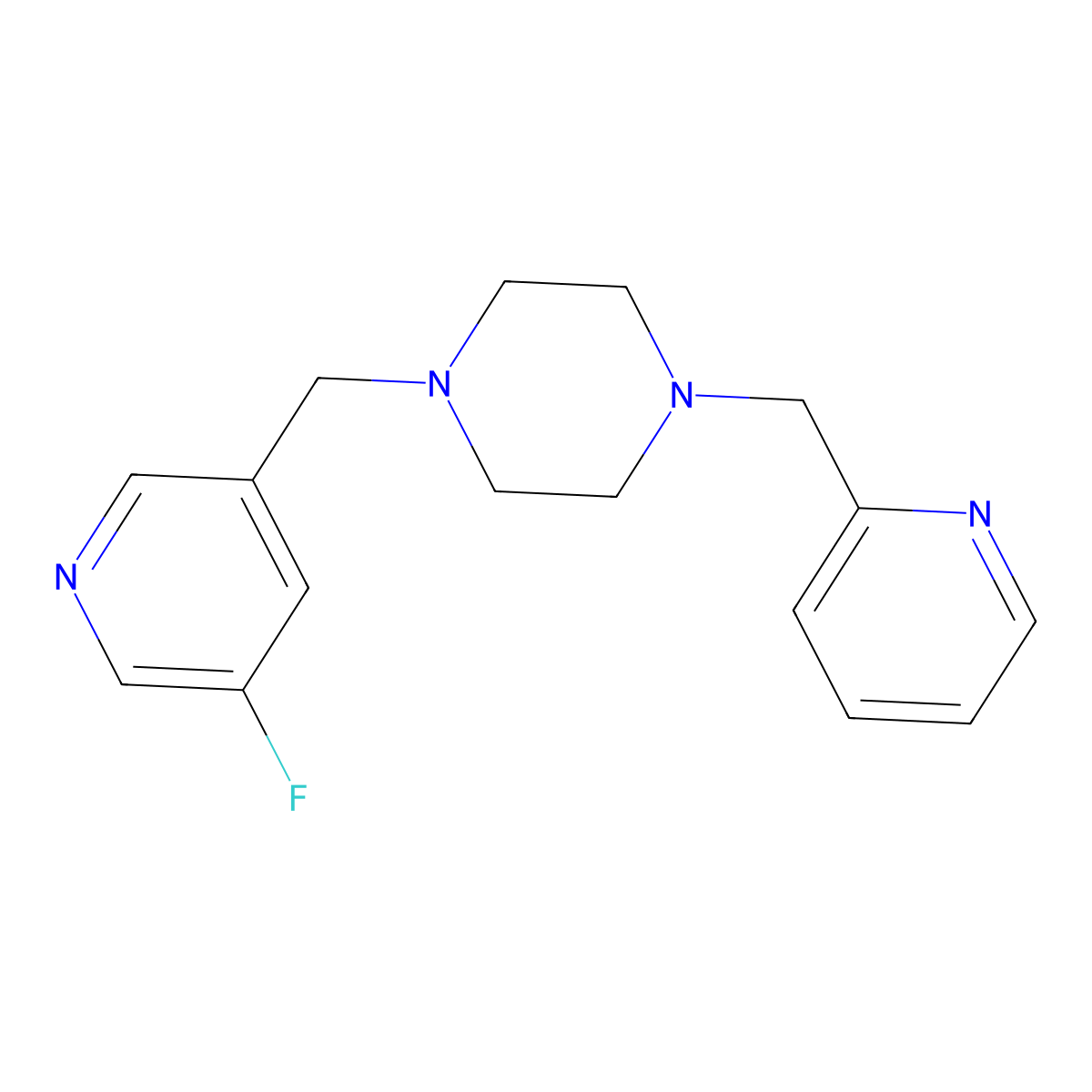 1-[(5-Fluoropyridin-3-yl)methyl]-4-[(pyridin-2-yl)methyl]piperazine molecular structure, CAS 3054444-65-1
