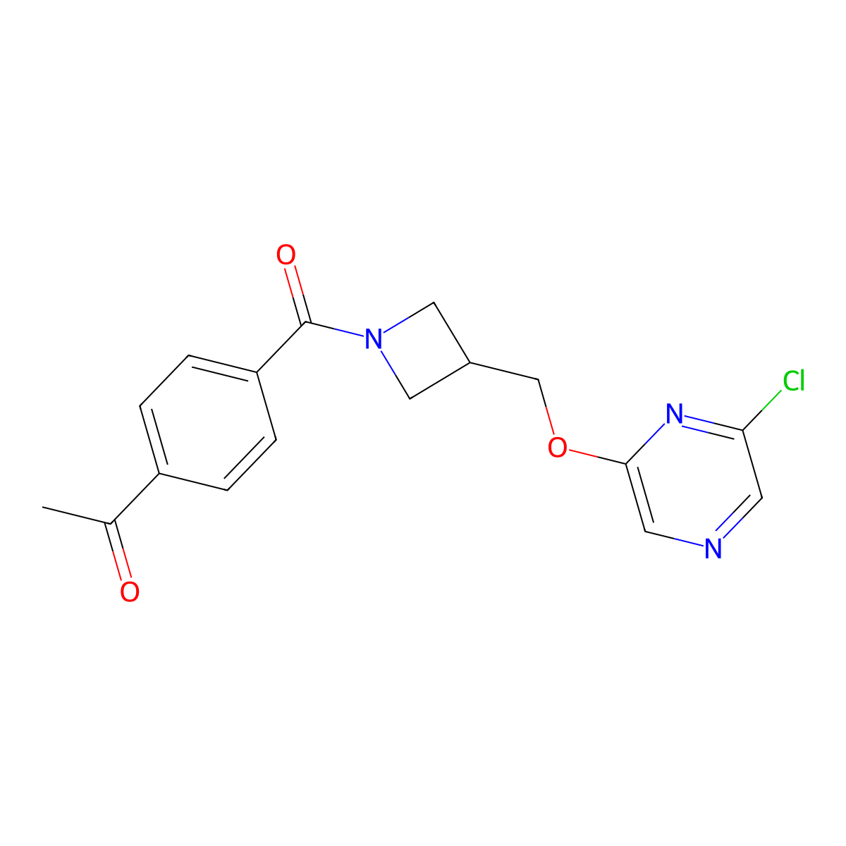 1-[4-(3-{[(6-Chloropyrazin-2-yl)oxy]methyl}azetidine-1-carbonyl)phenyl]ethan-1-one molecular structure, CAS 3054444-73-1