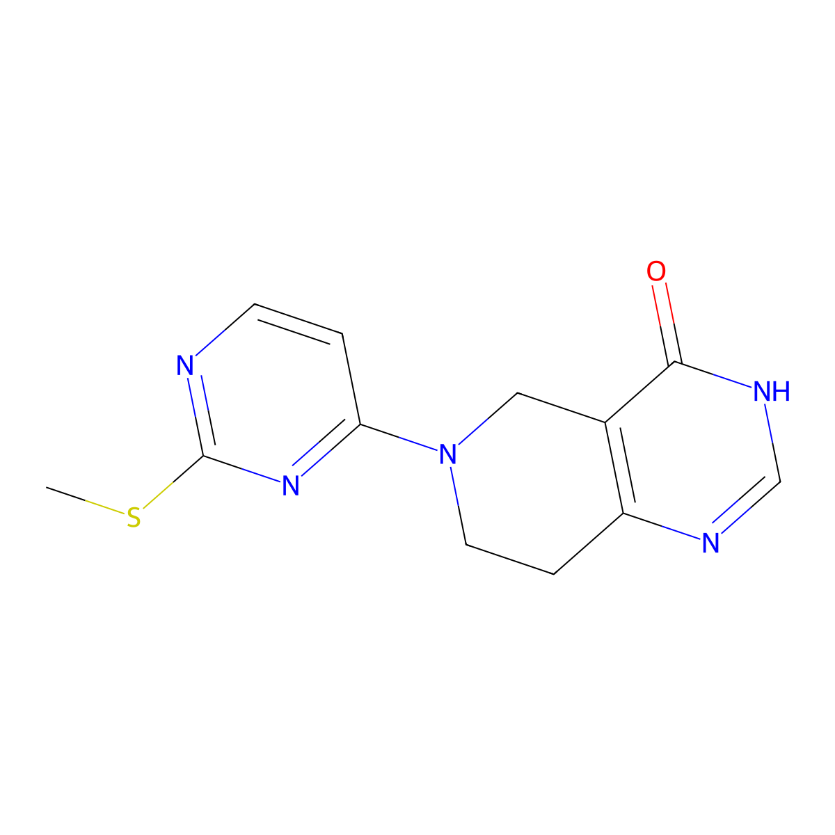 6-[2-(methylsulfanyl)pyrimidin-4-yl]-3H,4H,5H,6H,7H,8H-pyrido[4,3-d]pyrimidin-4-one molecular structure, CAS 3054444-74-2