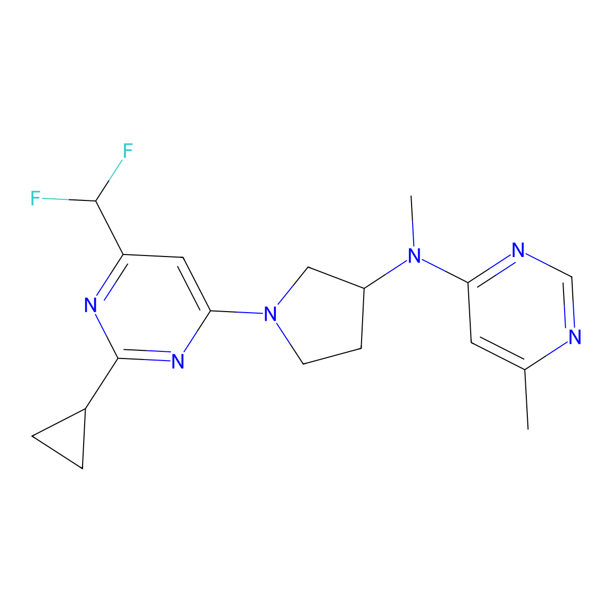 N-{1-[2-cyclopropyl-6-(difluoromethyl)pyrimidin-4-yl]pyrrolidin-3-yl}-N,6-dimethylpyrimidin-4-amine molecular structure, CAS 3054444-75-3