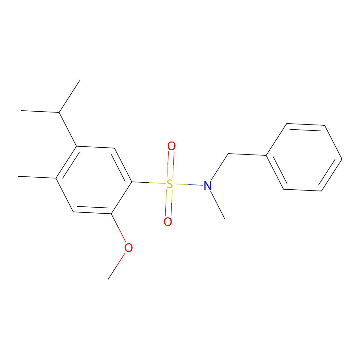 N-benzyl-2-methoxy-N,4-dimethyl-5-(propan-2-yl)benzene-1-sulfonamide molecular structure, CAS 3054444-83-3