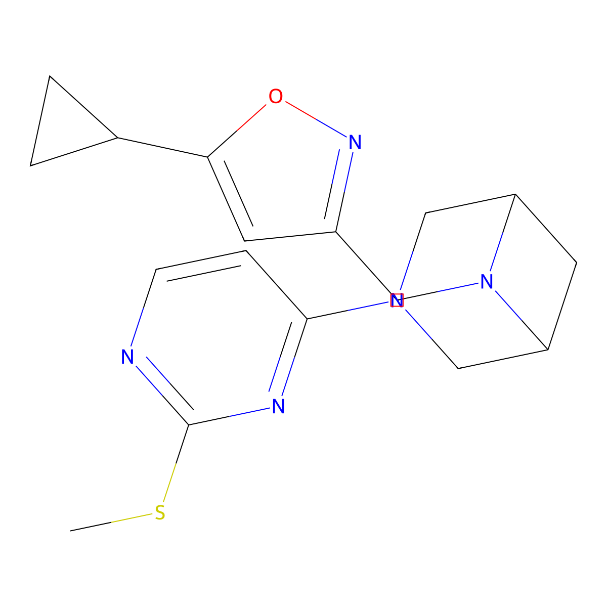 6-[(5-Cyclopropyl-1,2-oxazol-3-yl)methyl]-3-[2-(methylsulfanyl)pyrimidin-4-yl]-3,6-diazabicyclo[3.1.1]heptane molecular structure, CAS 3054444-88-8