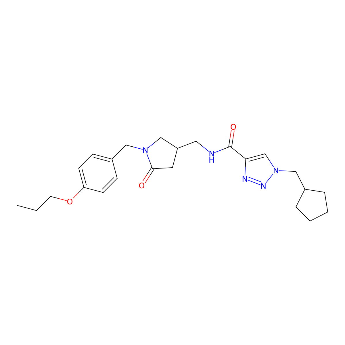 1-(cyclopentylmethyl)N-[[5-oxo-1-[(4-propoxyphenyl)methyl]pyrrolidin-3-yl]methyl]triazole-4-carboxamide molecular structure, CAS 3054444-89-9