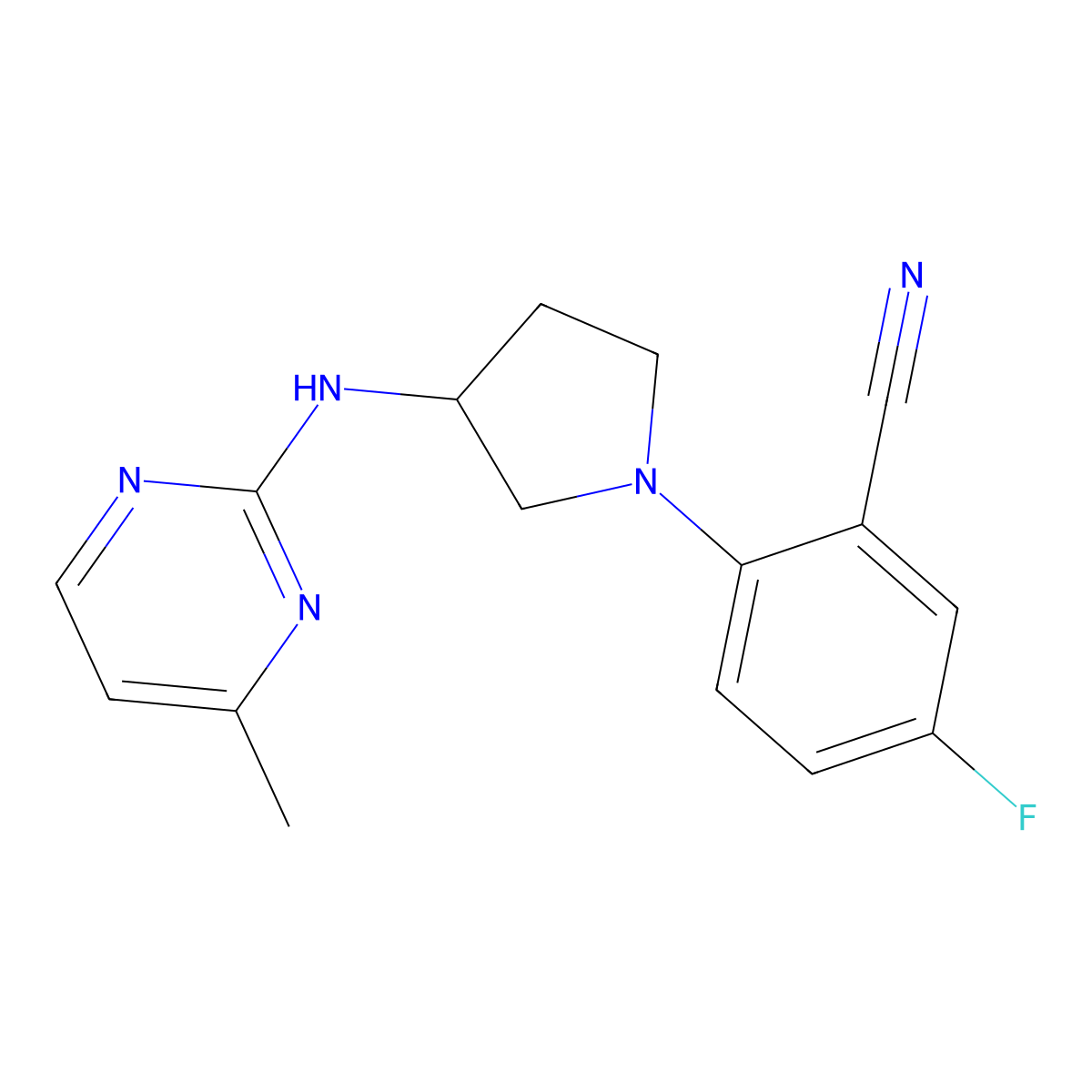 5-Fluoro-2-{3-[(4-methylpyrimidin-2-yl)amino]pyrrolidin-1-yl}benzonitrile molecular structure, CAS 3054444-92-4