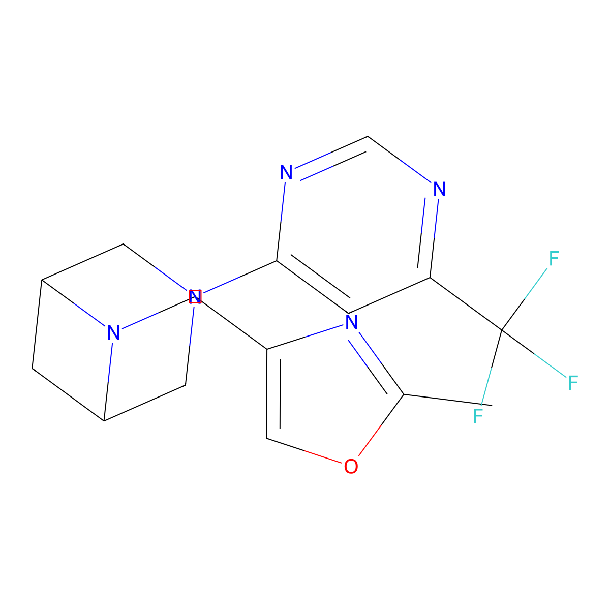 6-[(2-Methyl-1,3-oxazol-4-yl)methyl]-3-[6-(trifluoromethyl)pyrimidin-4-yl]-3,6-diazabicyclo[3.1.1]heptane molecular structure, CAS 3054444-97-9