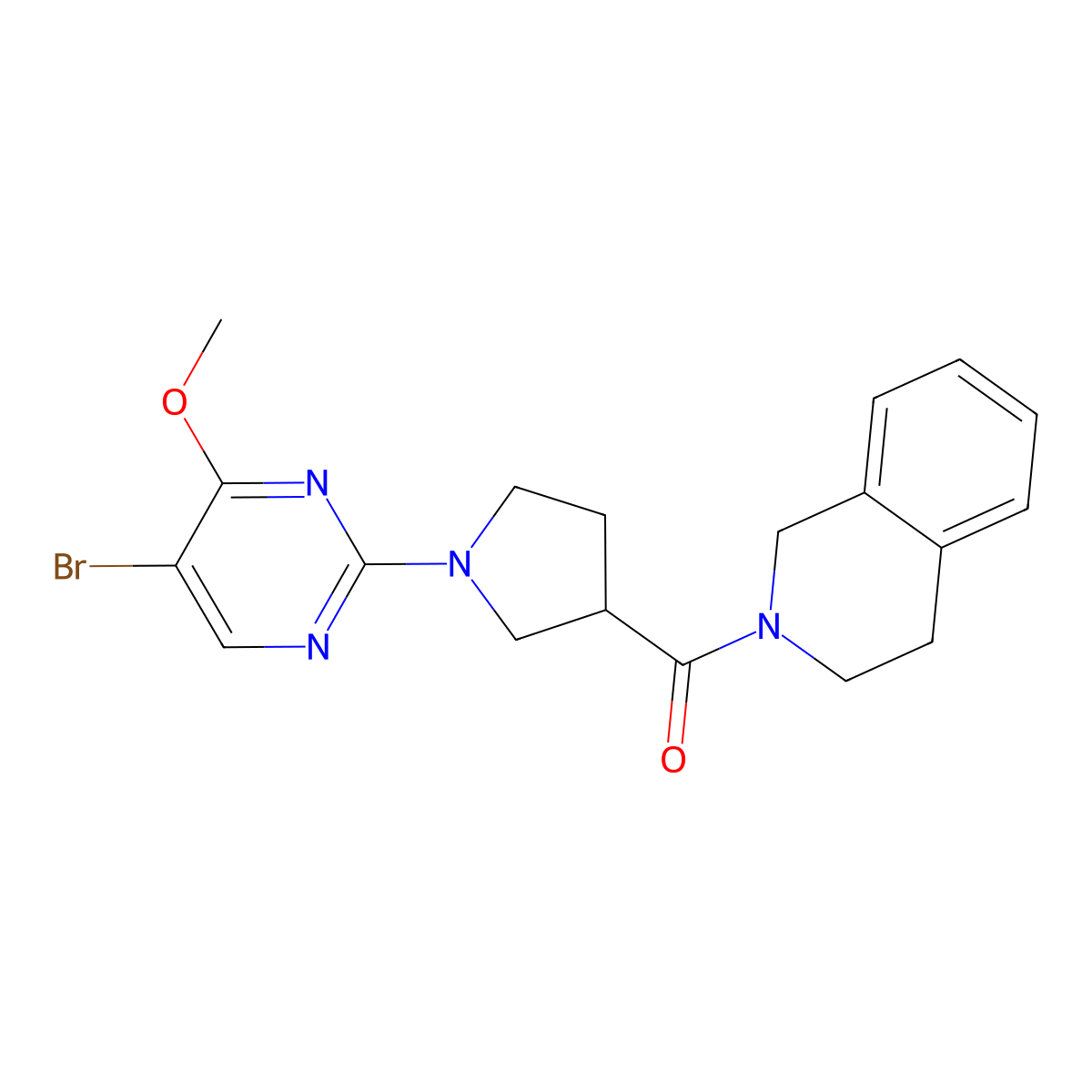 2-[1-(5-Bromo-4-methoxypyrimidin-2-yl)pyrrolidine-3-carbonyl]-1,2,3,4-tetrahydroisoquinoline molecular structure, CAS 3054444-99-1