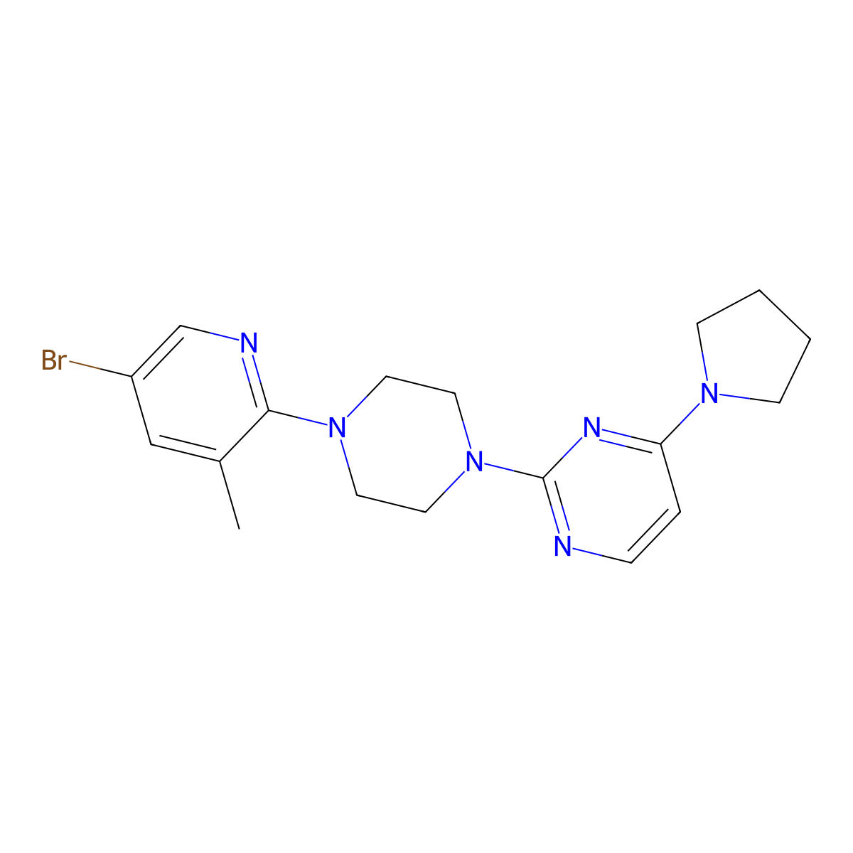 2-[4-(5-Bromo-3-methylpyridin-2-yl)piperazin-1-yl]-4-(pyrrolidin-1-yl)pyrimidine molecular structure, CAS 3054445-01-8